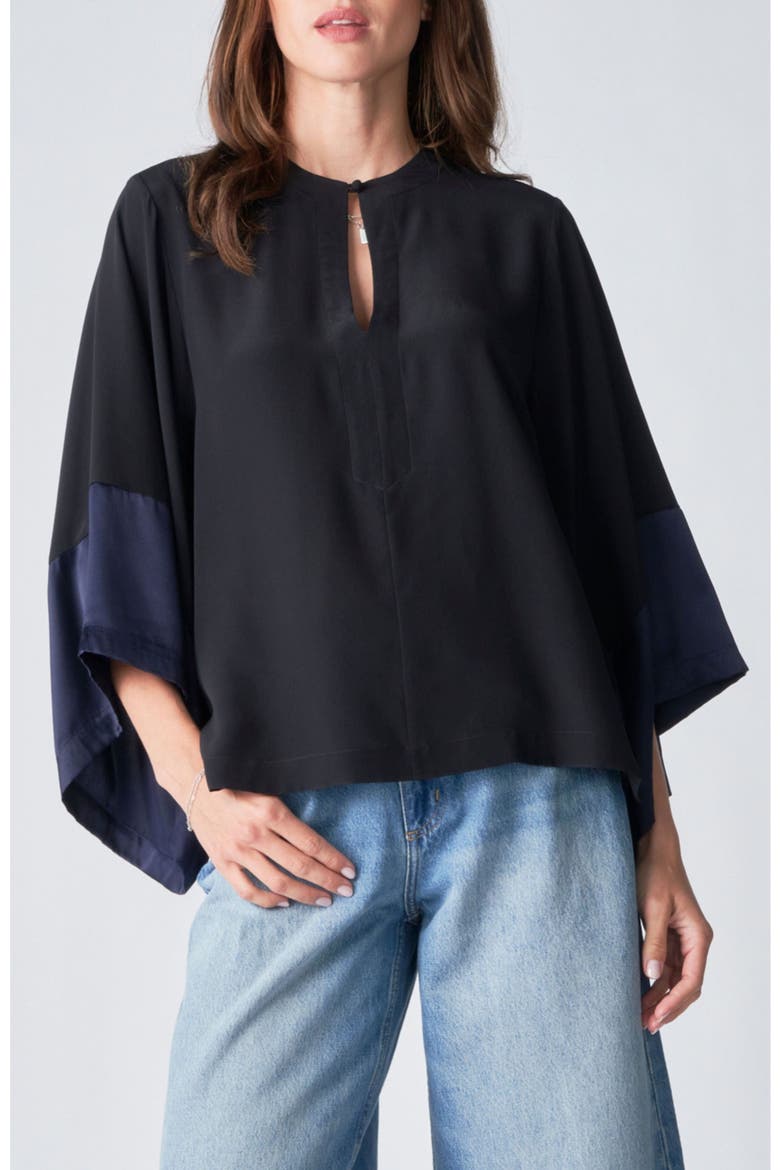 Silk Wide Sleeve Top, Alternate, color, BlackNavy