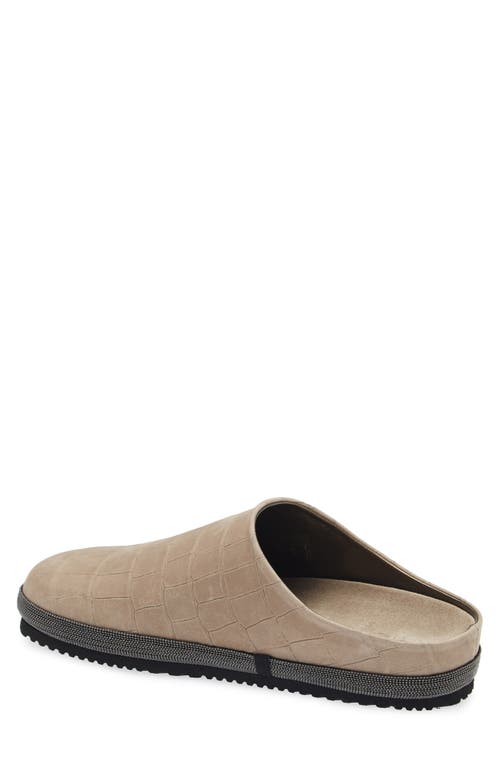 Brunello Cucinelli Croc Embossed Suede Slipper In Neutral