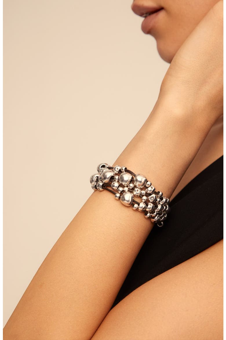 Wide Braided Leather Cuff, Alternate, color, Silver