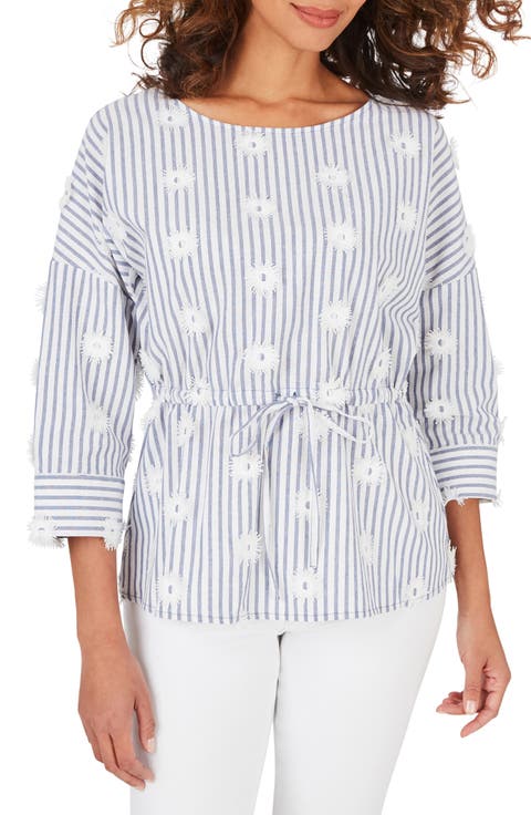 Marina Sea Stripe Embroidered Top