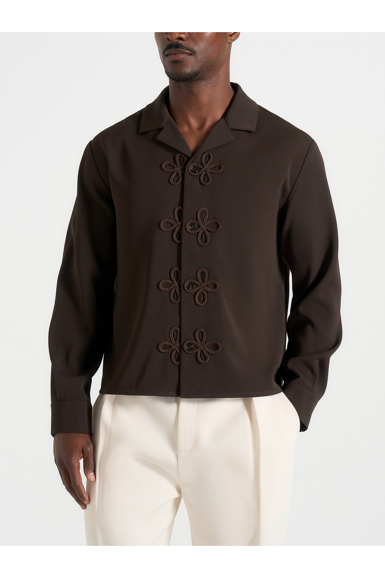 Valen Applique Detail Long Sleeve Shirt, Alternate, color, Brown
