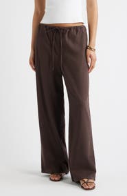 Open Edit Linen Blend Wide Leg Pants