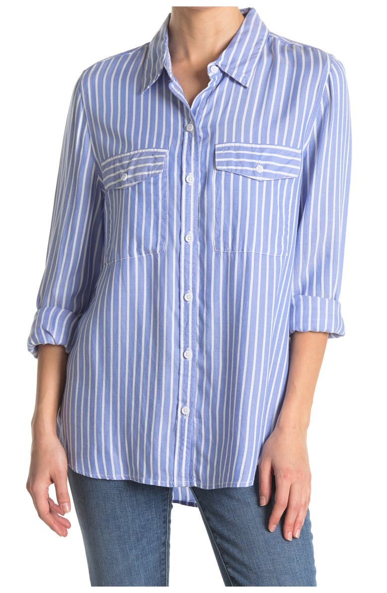 beachlunchlounge Frankie Stripe Button-Up Blouse, Main, color, 