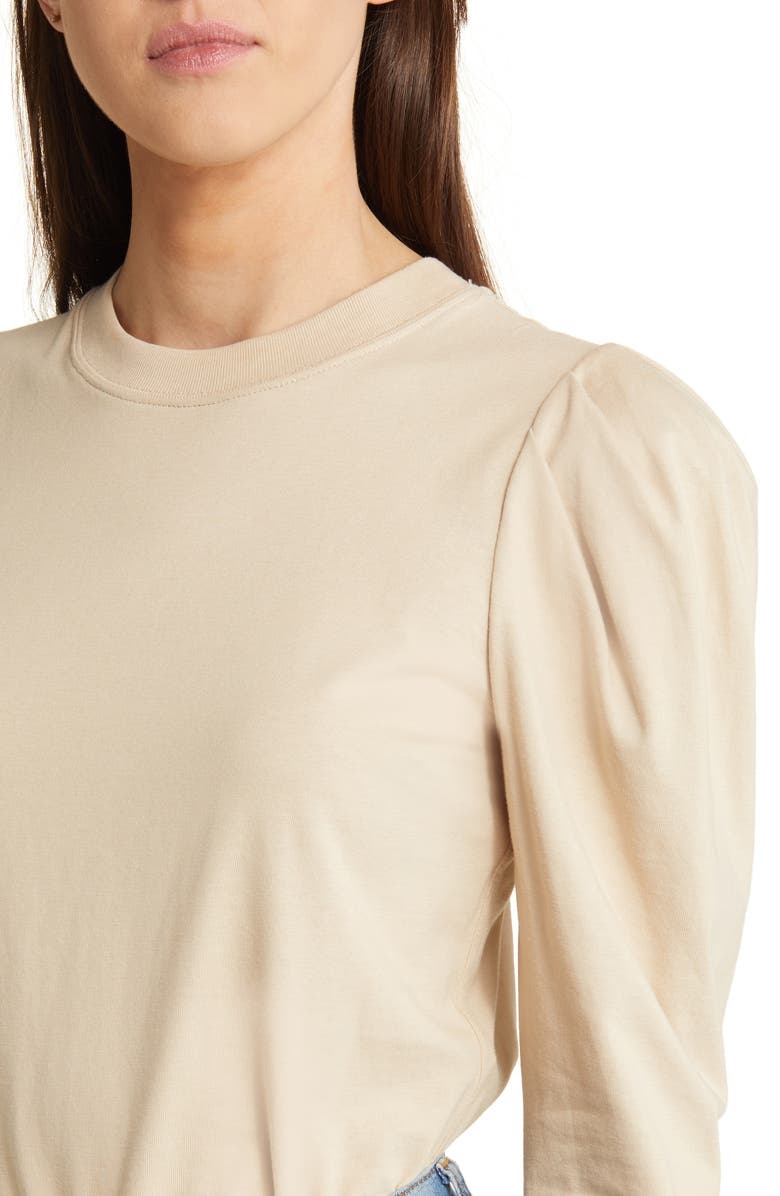 FRAME Gathered Long Sleeve Organic Cotton T-Shirt, Alternate, color, Beige