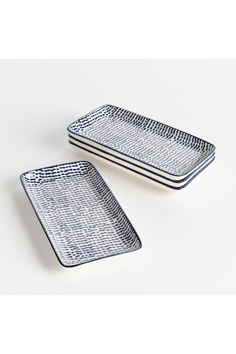 Stria Speckled 8" Trays, Set of 4 - Dark Blue/White, Ceramic, Alternate, color, Blue
