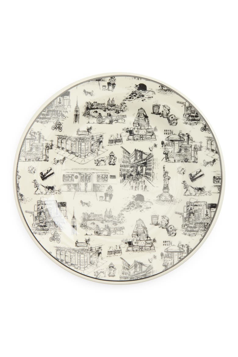 NYC Toile Dinner Plate, Main, color, WHITE/ BLACK