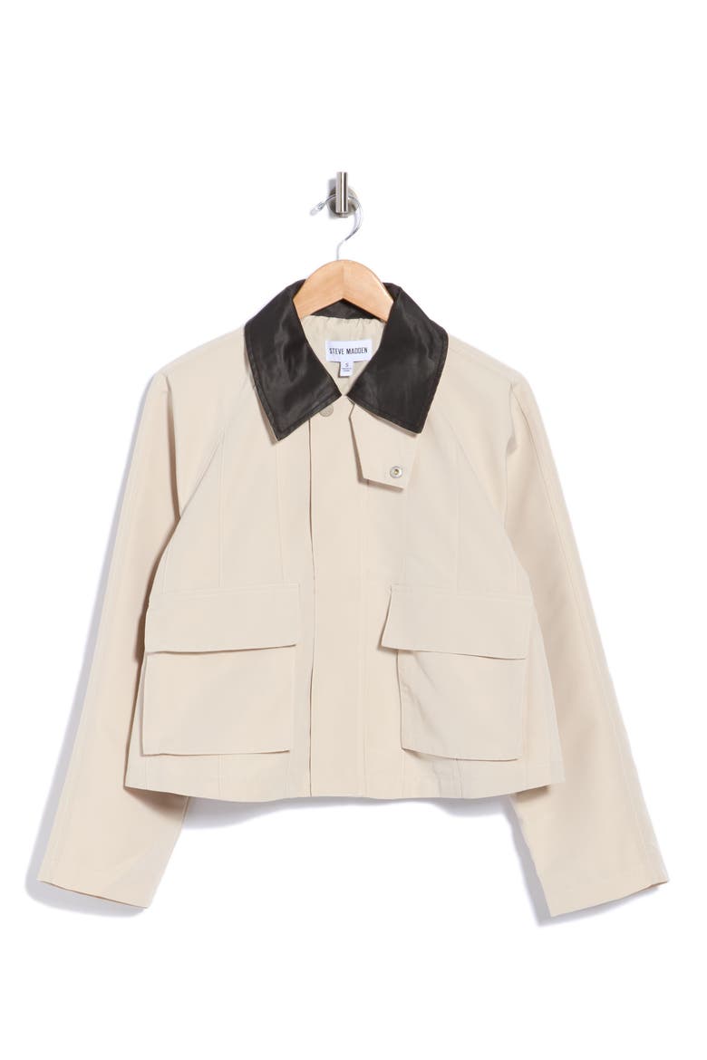 Faux Leather Collar Oilcloth Jacket, Alternate, color, OATMEAL