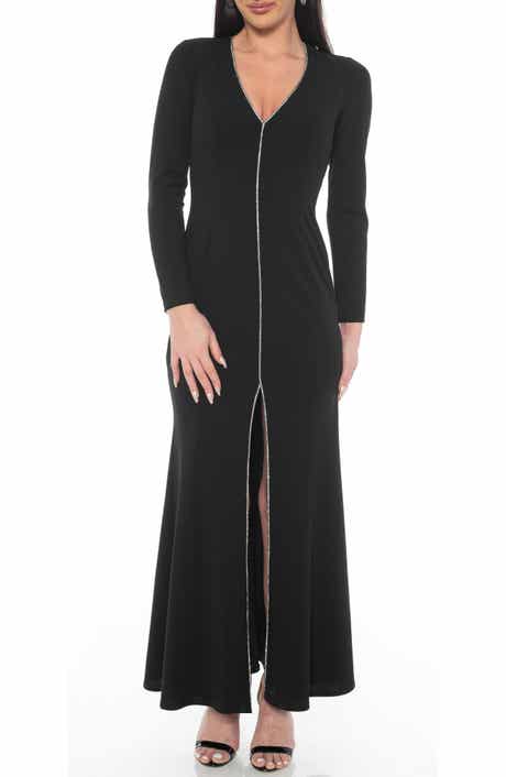 Rhinestone Trim Long Sleeve Gown