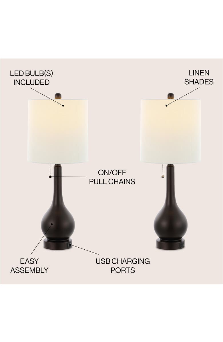 JONATHAN Y Tyler 24" Modern Classic Gourd Iron LED Table Lamp with Pull-Chain with Dual USB Charging Port, Alternate, color, Oil Rubbed Bronze