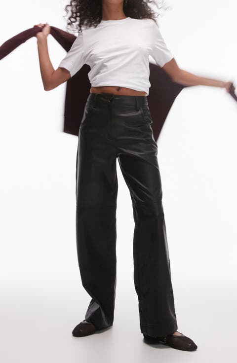 Wide Leg Faux Leather Pants