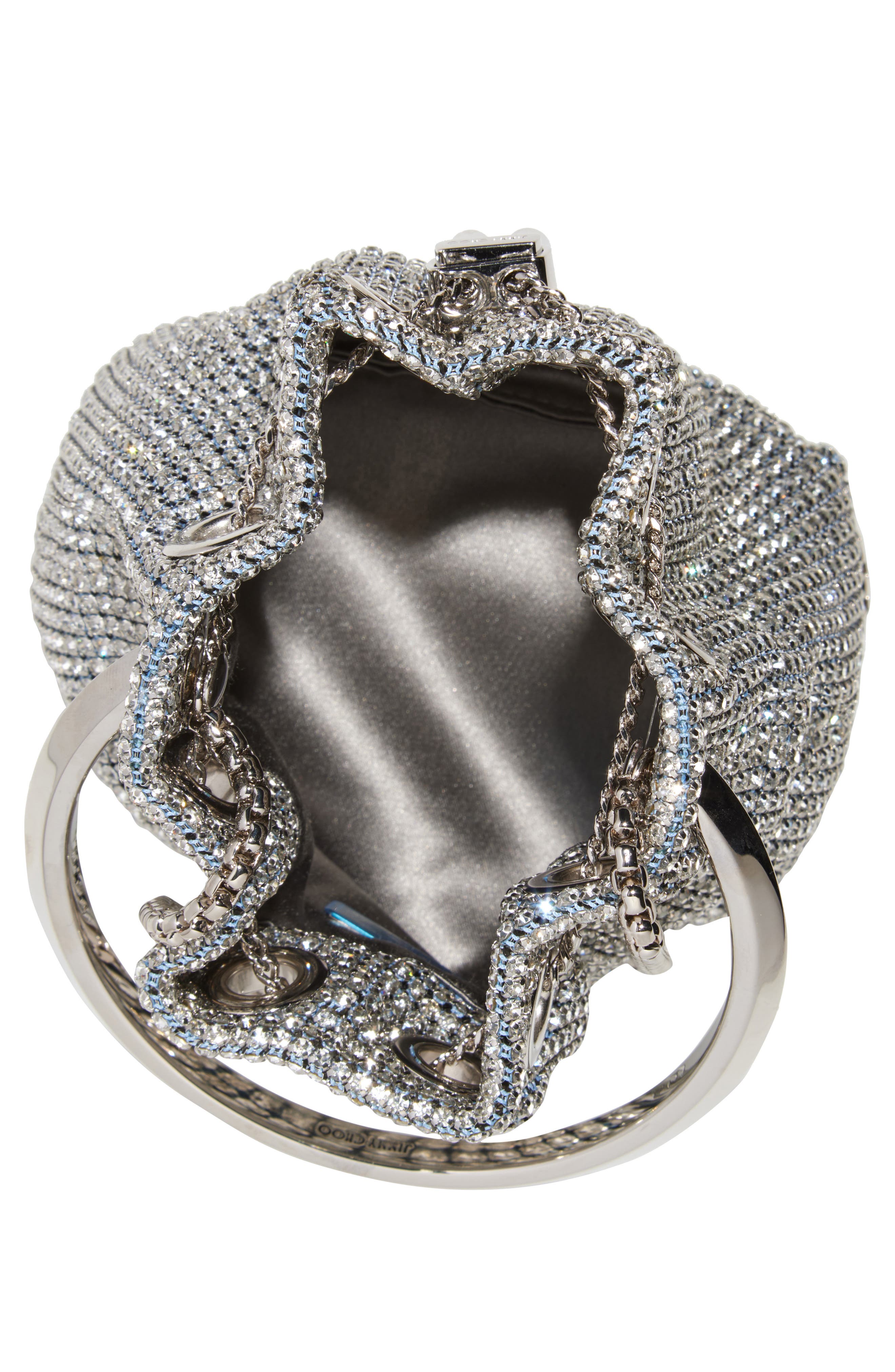 Jimmy Choo Micro Bon Bon Crystal Mesh Top Handle Pouch, Alternate, color, Silver