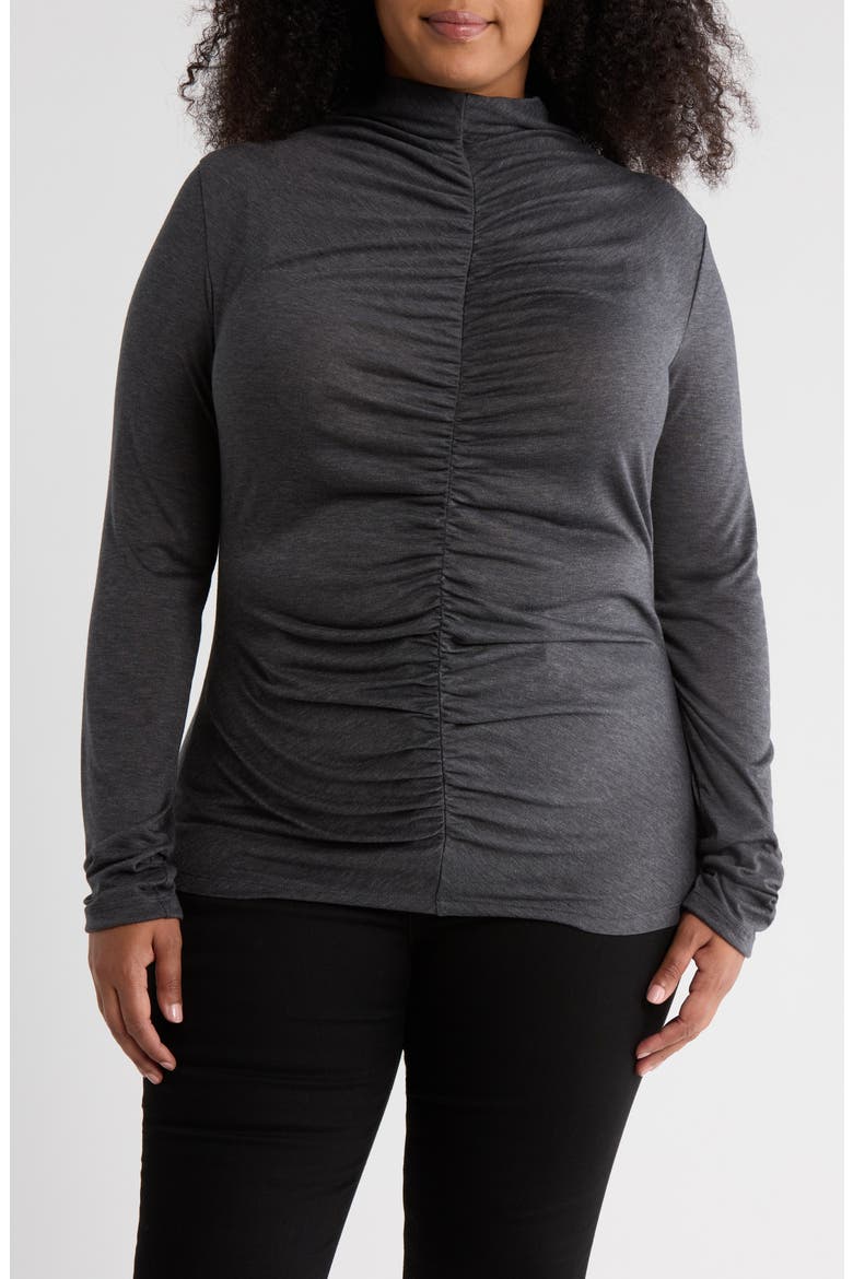Mock Neck Ruched Knit Top, Main, color, CHARCOAL