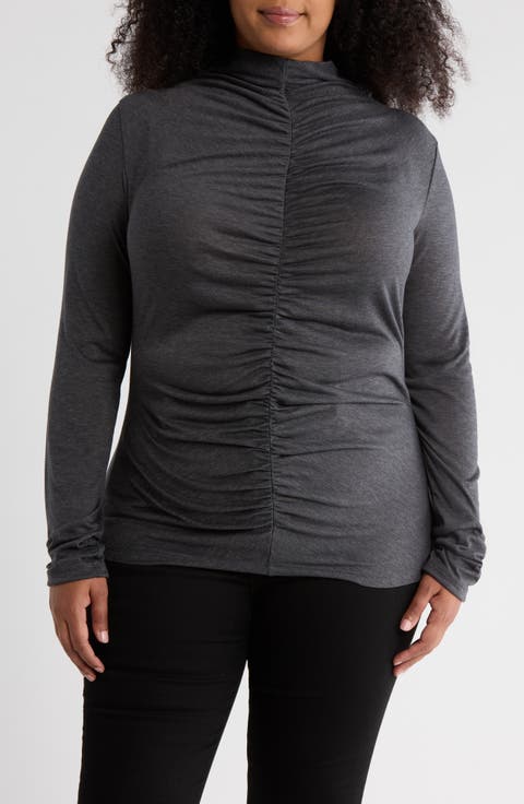 Mock Neck Ruched Knit Top (Plus)