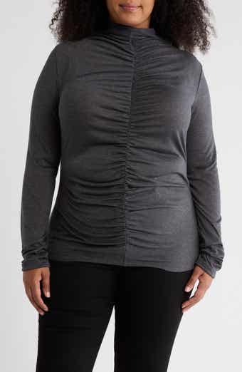 Mock Neck Ruched Knit Top