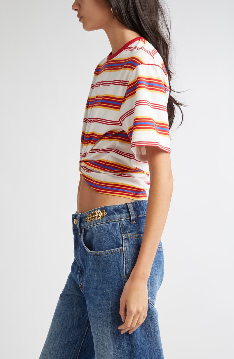 Rabanne Stripe Piercing Ring Crop T-Shirt, Alternate, color, Stripes Cream / Orange /