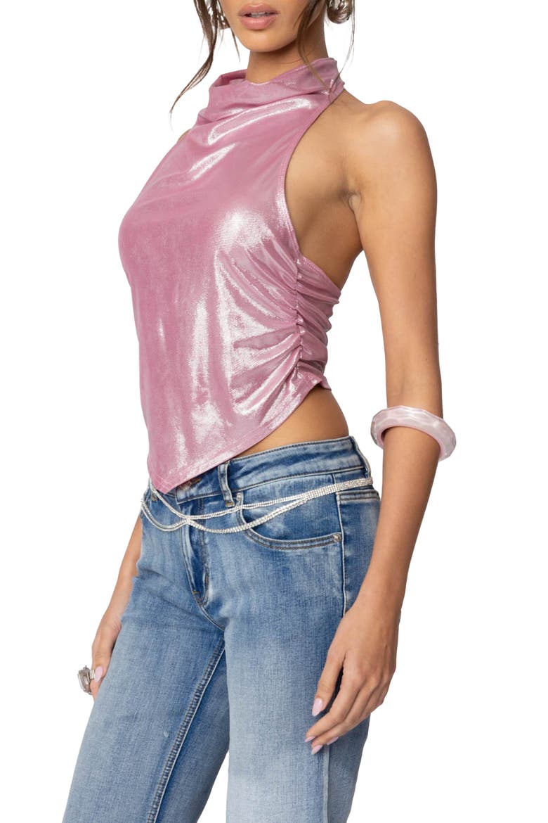 Metallic Cowl Neck Halter Top, Alternate, color, PINK
