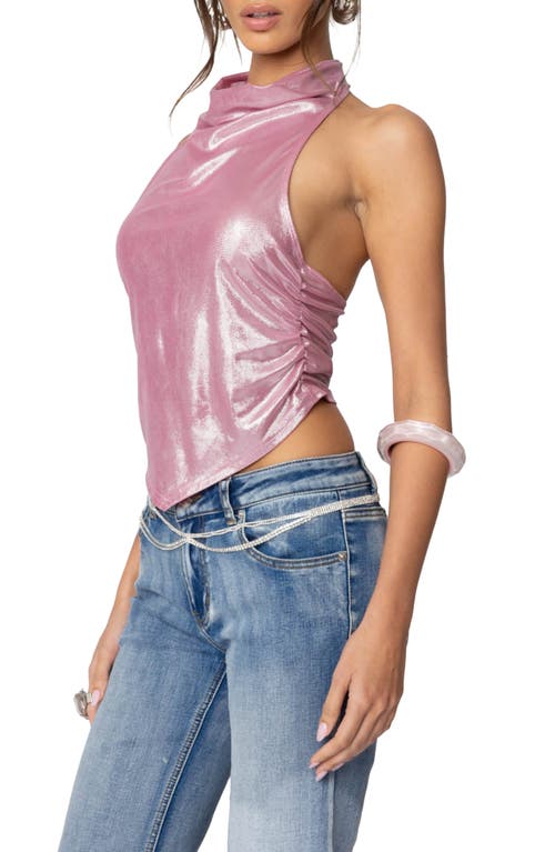 EDIKTED EDIKTED METALLIC COWL NECK HALTER TOP 