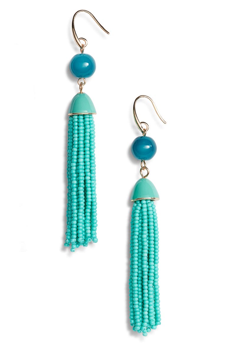 Beaded Tassel Drop Earrings, Main, color, MINT- GOLD