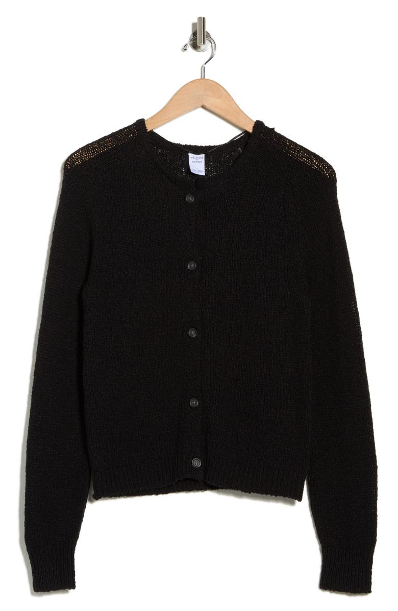Melrose and Market Cotton Sweater Cardigan, Alternate, color, Black