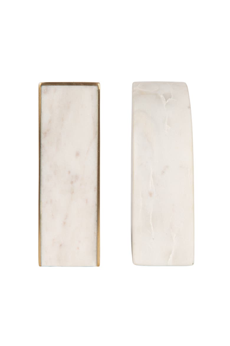 2-Piece Marble Bookends with Brass Inlay, Alternate, color, Gold