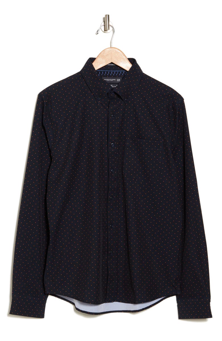 DENIM AND FLOWER Polka Dot Long Sleeve Button-Up Shirt, Alternate, color, Navy/ Mustard