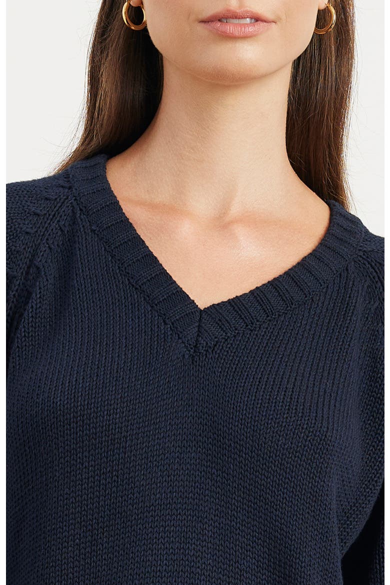 Selene V Neck Cotton Sweater, Alternate, color, Midnight Navy