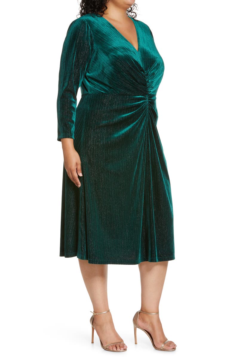 Maggy London Ruched Long Sleeve Velvet Midi Dress, Alternate, color,
