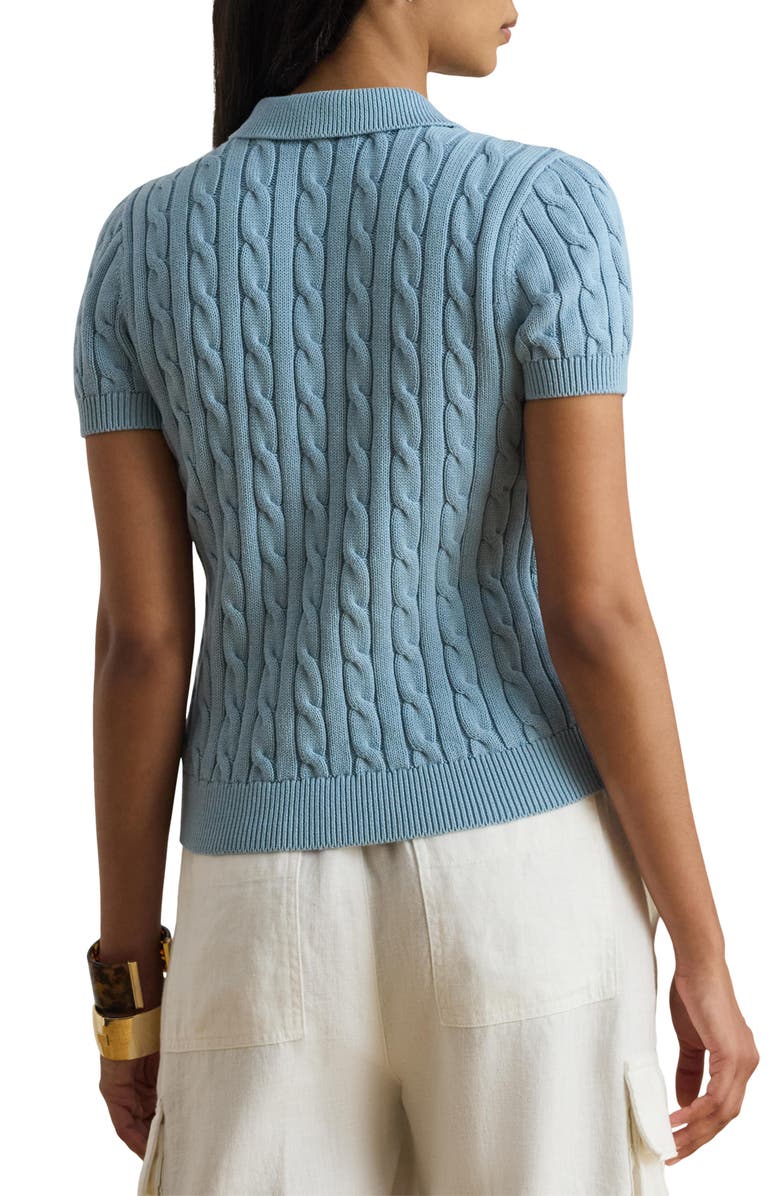 Lauren Ralph Lauren Natrissa Cable Knit Cotton Polo Sweater, Alternate, color, Blue Note