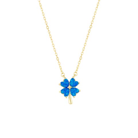 Blue Opal Four Leaf Clover Sterling Silver Necklace