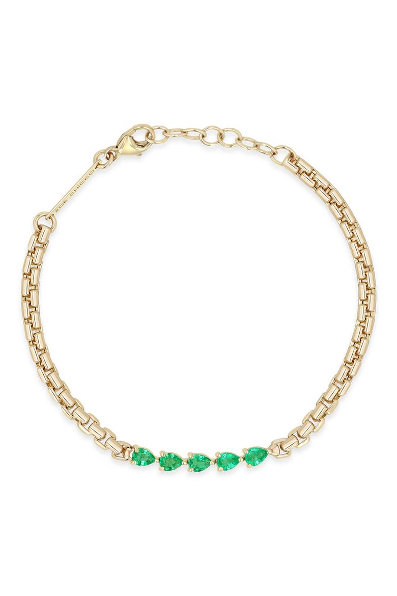Emerald Pear Box Chain Bracelet, Alternate, color, 14K YELLOW GOLD