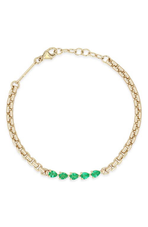 Zoë Chicco Emerald Pear Box Chain Bracelet In Gold