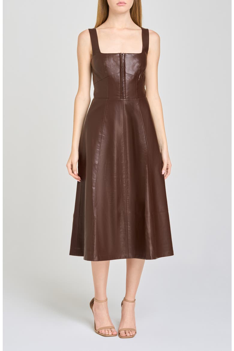 Leonie Faux Leather Fit & Flare Midi Dress, Main, color, ESPRESSO