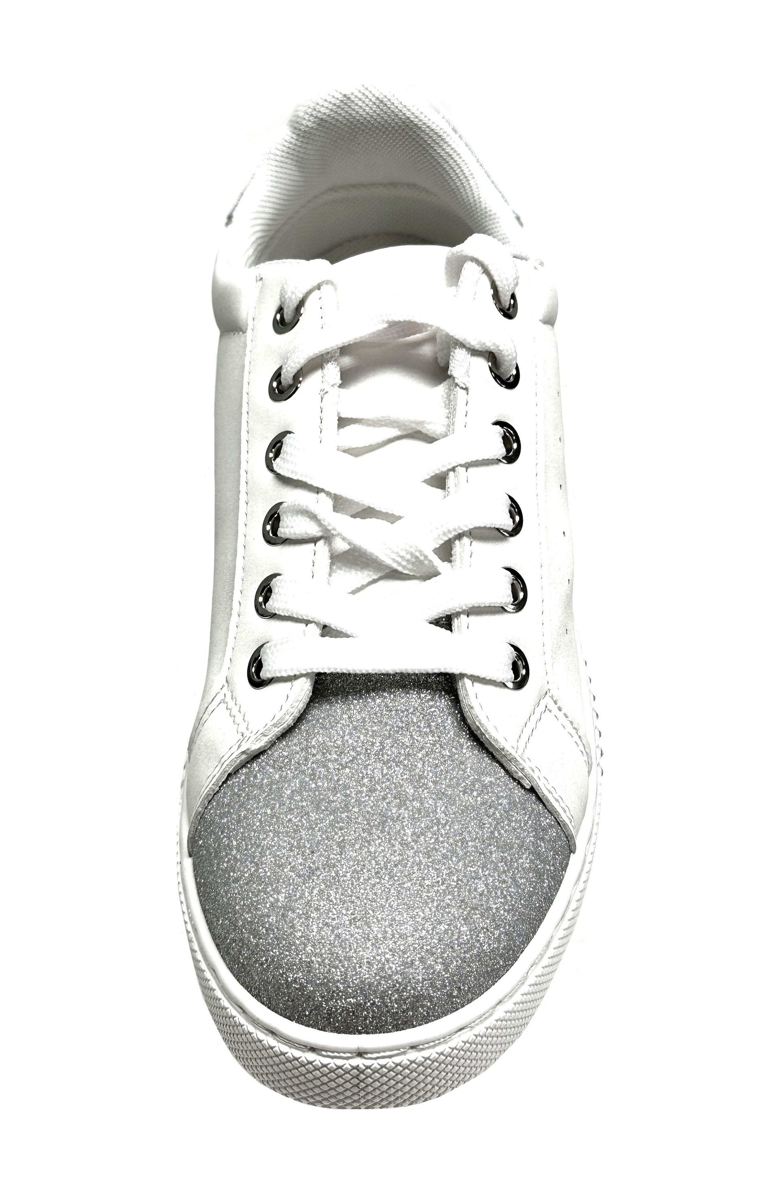Beyond Embellished Glitter Sneaker, Alternate, color, WHITE