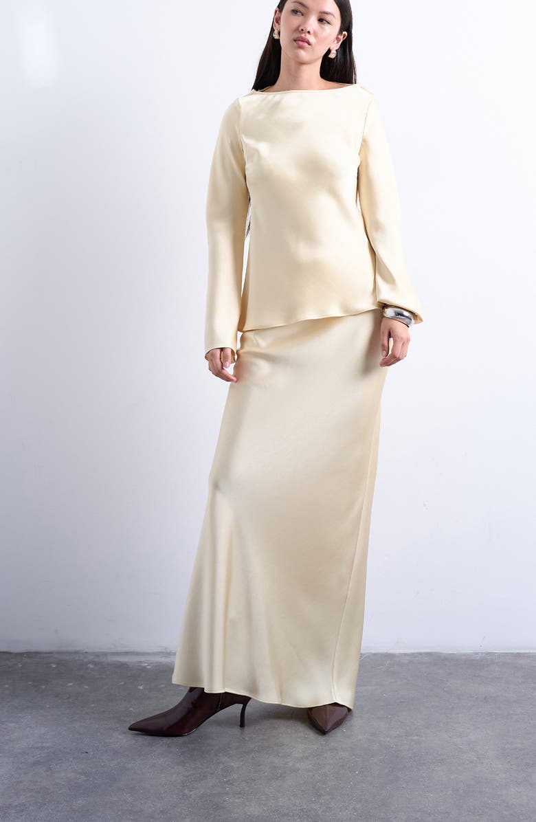 Topshop Satin Maxi Skirt, Alternate, color, Buttermilk