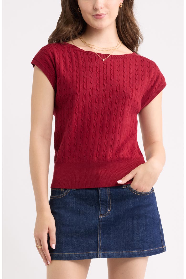 Cable Stitch Boat Neck Sweater T-Shirt, Main, color, RED CINDER