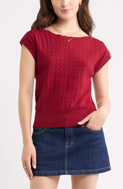 Cable Stitch Boat Neck Sweater T-Shirt