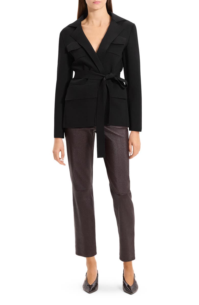 Theory Belted Knit Blazer, Alternate, color, Black