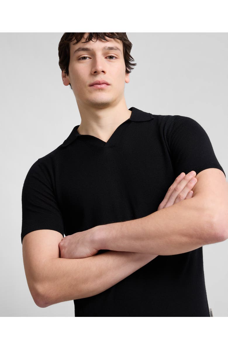 Onia Extra Fine Merino Wool Short Sleeve Johnny Collar Polo, Alternate, color, Black