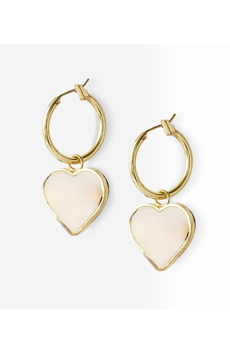 Matr Boomie Rajani Hoop Heart Mother of Pearl Earrings, Main, color, Gold