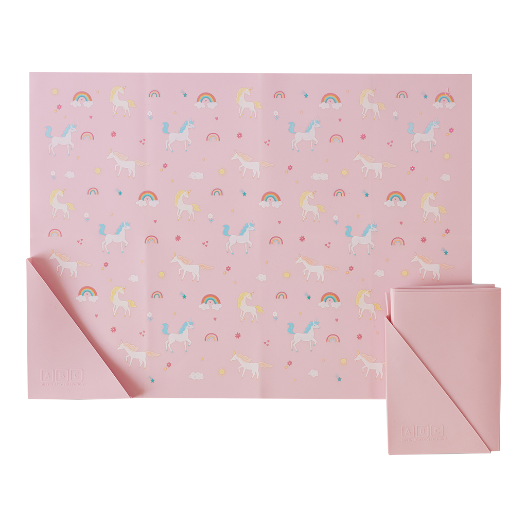 Austin Baby Co Silicone Foldable Placemat in Unicorn Bubblegum Pink 