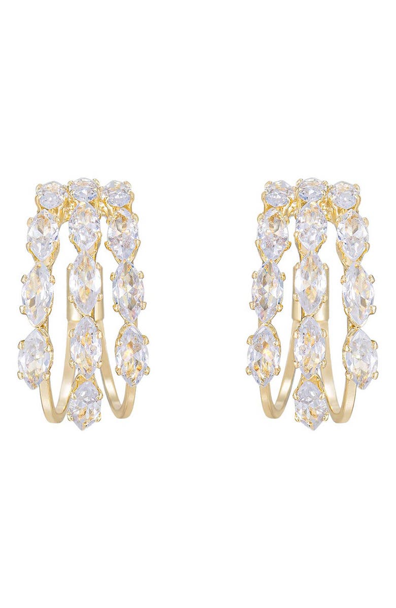 Ettika Crystal Huggie Hoop Earrings, Main, color, Gold