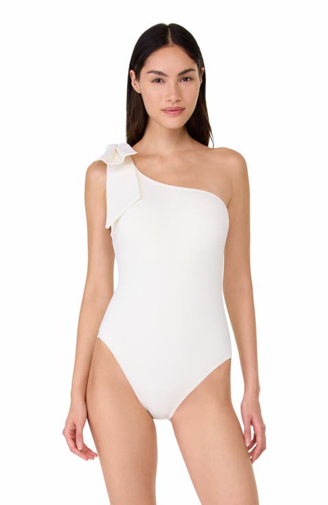 Shoulder Bow Tie One Shoulder One Piece Swimsuit