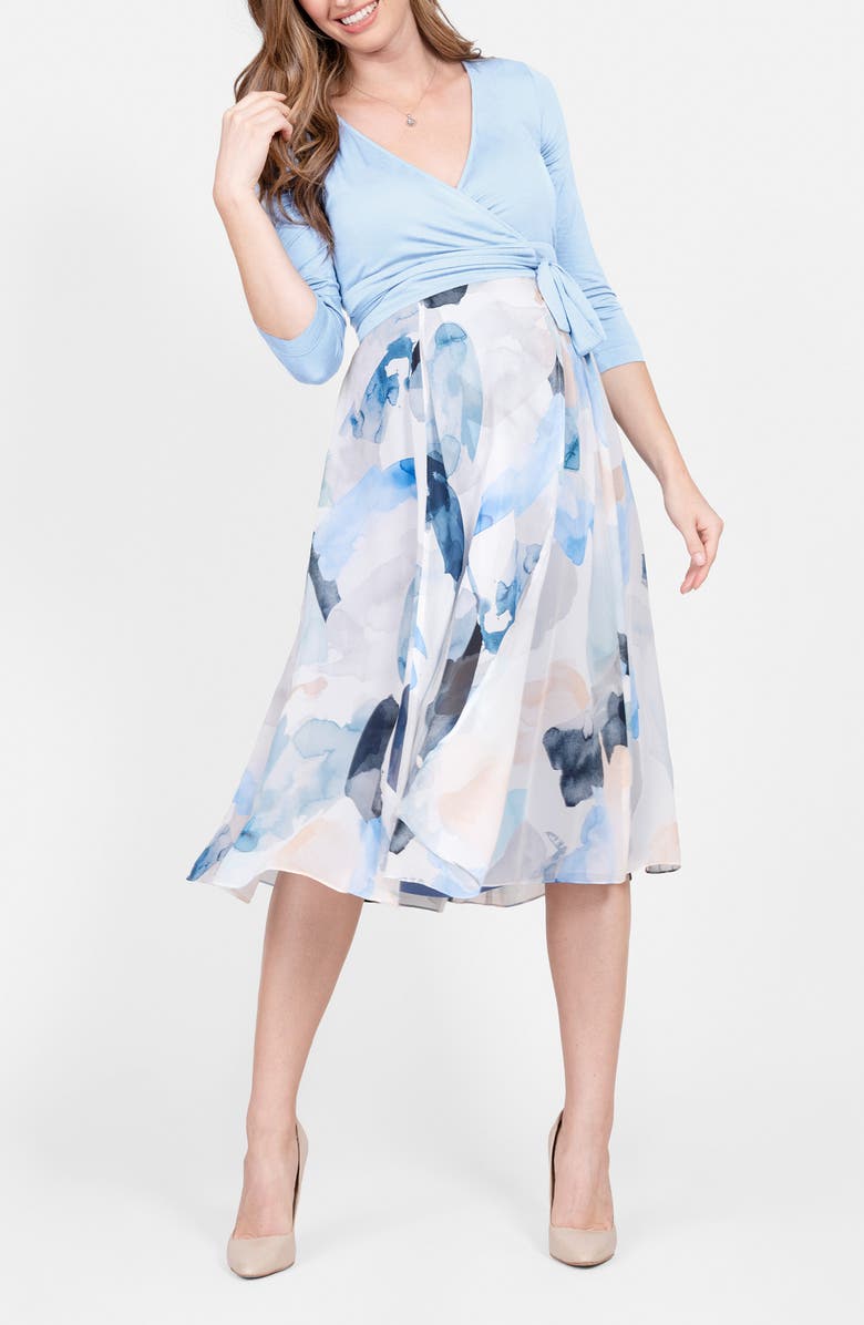 Seraphine Mixed Media Maternity/Nursing Wrap Dress, Main, color, 