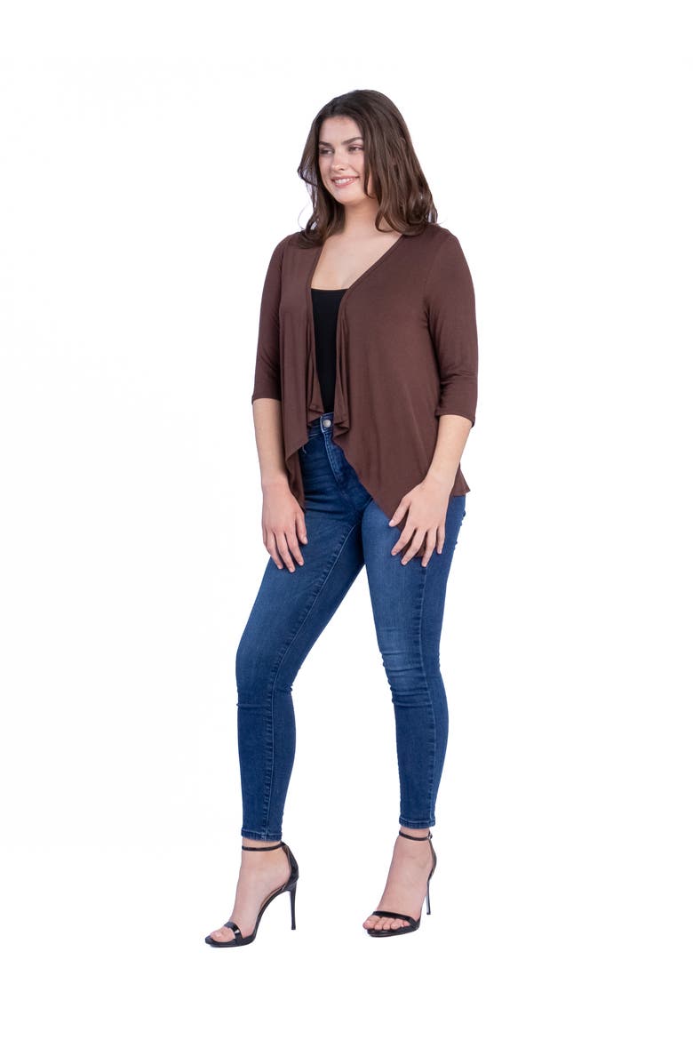Elbow Length Sleeve Open Front Cardigan, Alternate, color, Brown