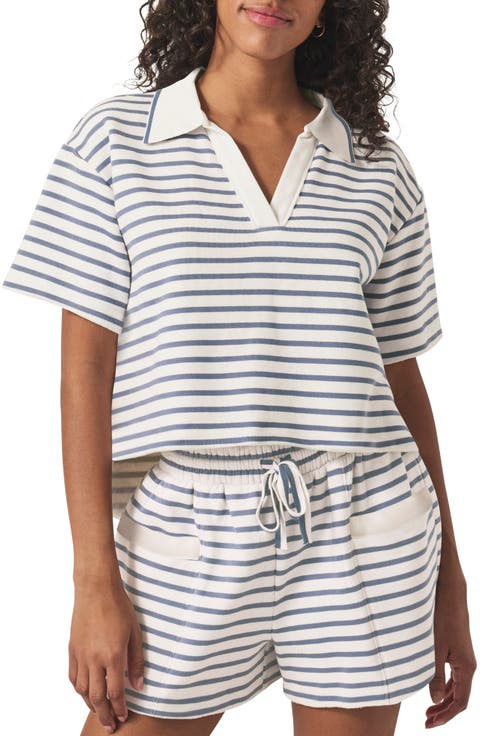 Cassie Stripe Terry Johnny Collar Polo