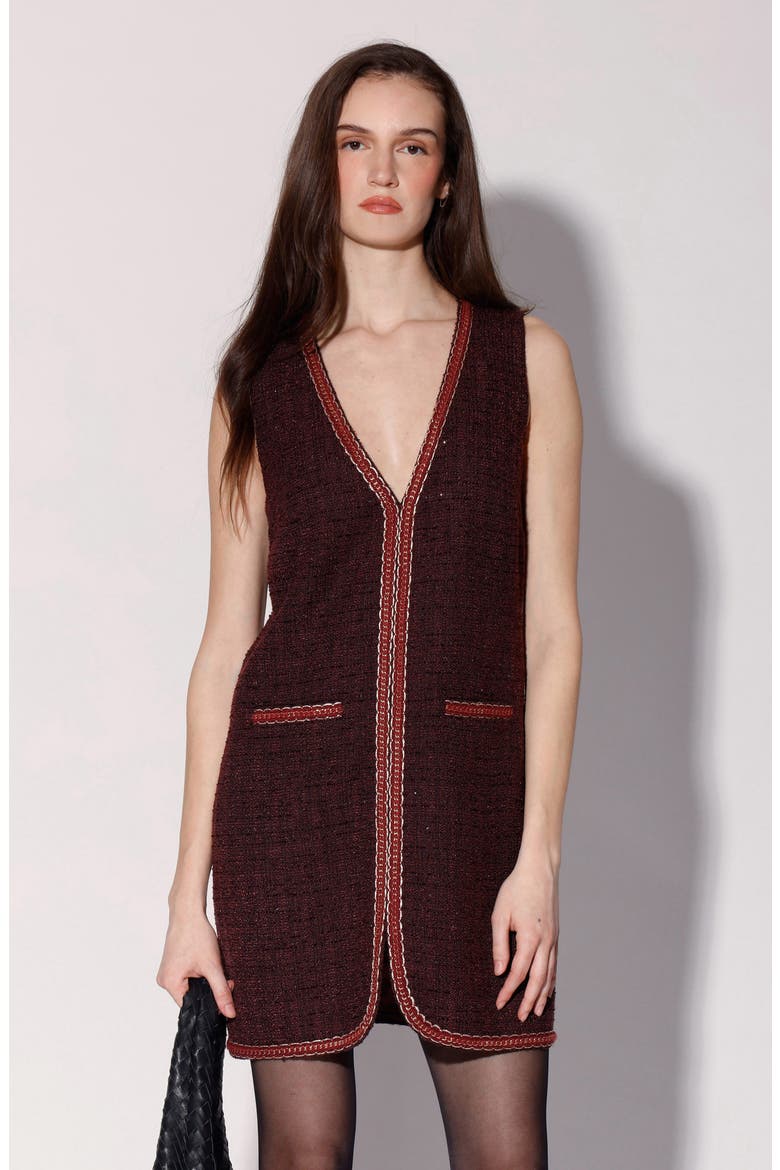 Evie Sleeveless Tweed Dress, Alternate, color, BORDEAUX TWEED