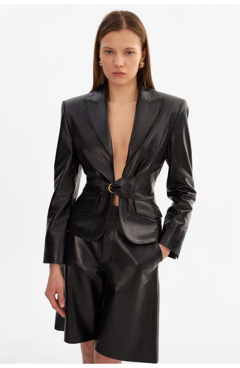 Wiley | Leather Belted Blazer