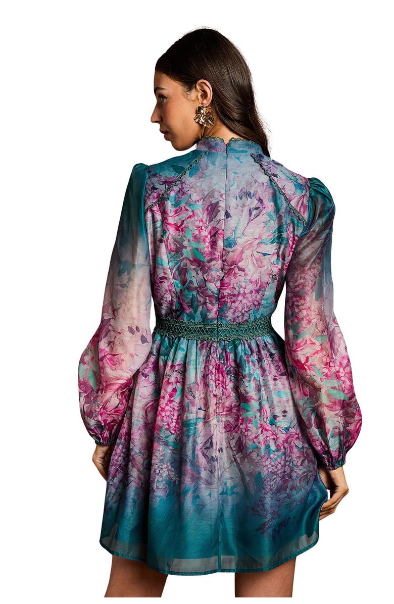 Coast Organza Mini Dress With Floral Print, Alternate, color, Teal