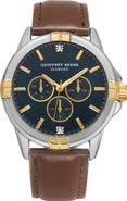 GEOFFREY BEENE Two-Tone Diamond Quartz Leather Strap Watch, 43mm