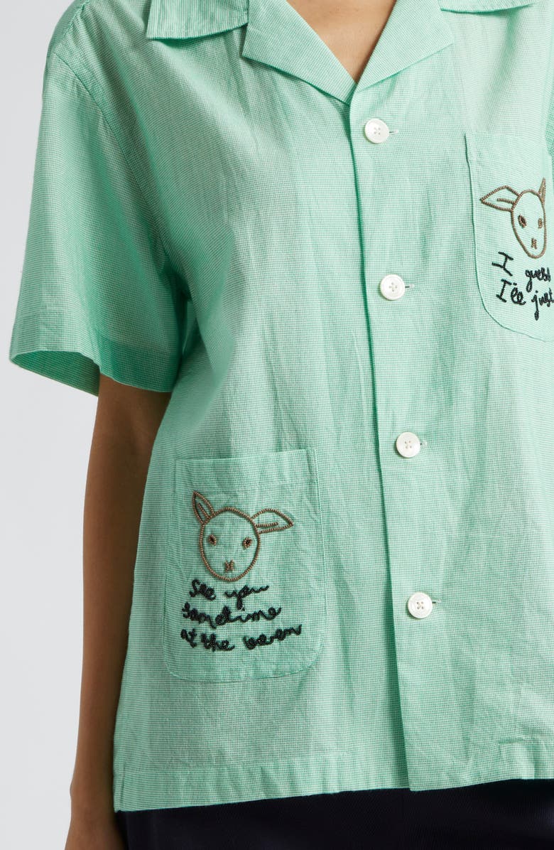 Bode See You at the Barn Embroidered Cotton Button-Up Shirt, Alternate, color, 